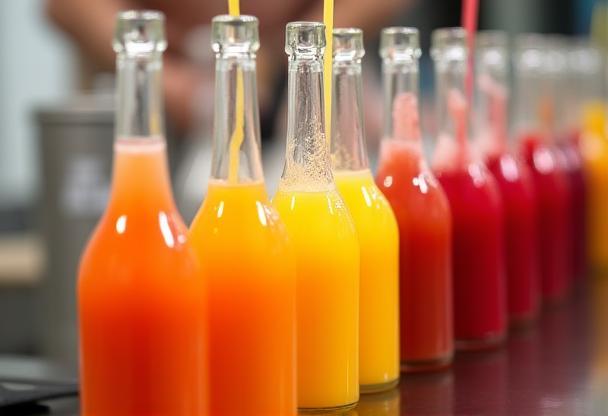 Bottling cold-pressed juice into glass bottles