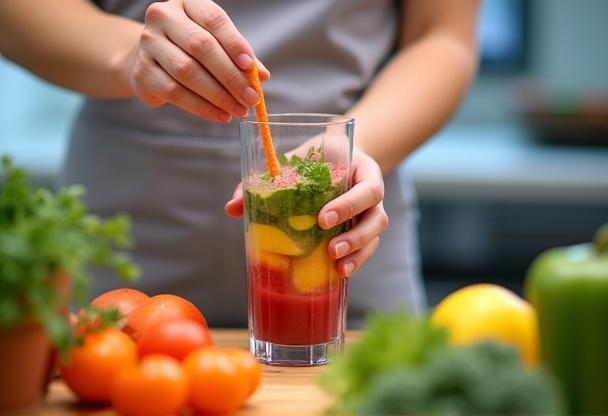 Preparing a fresh fruit smoothie by hand