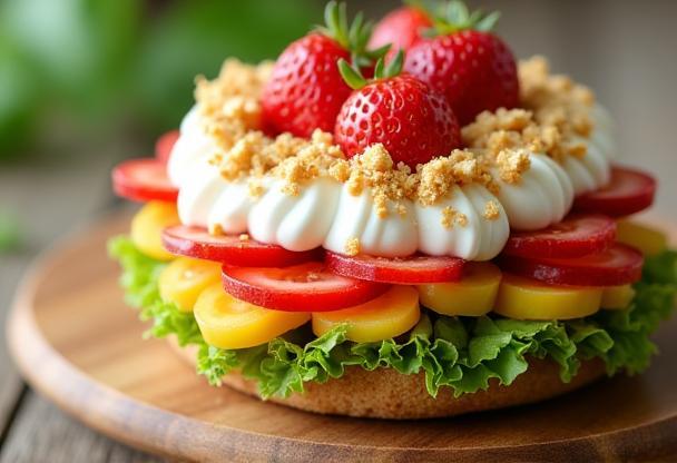 Beautifully presented healthy snack on a wooden board