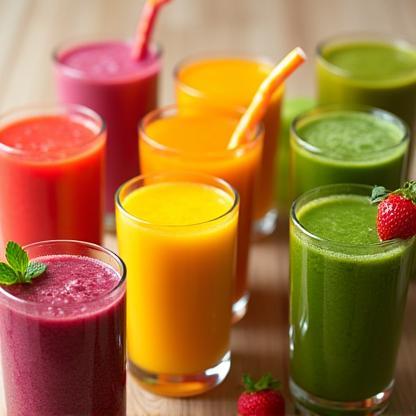 Variety of colorful fresh smoothies